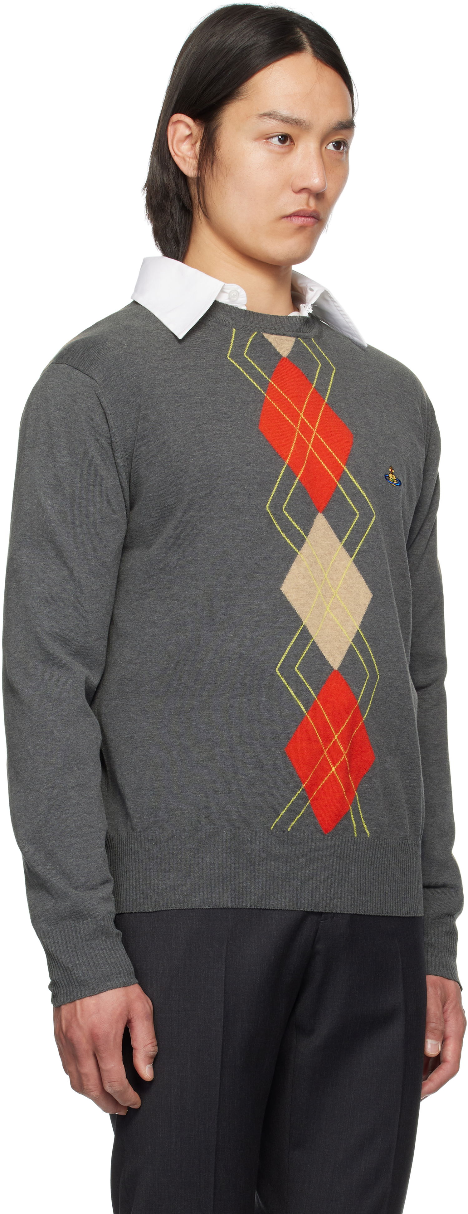 Sweater Vivienne Westwood Vivienne Westwood Argyle Round Neck Sweater Grå | 2701002D-Y003D-, 1