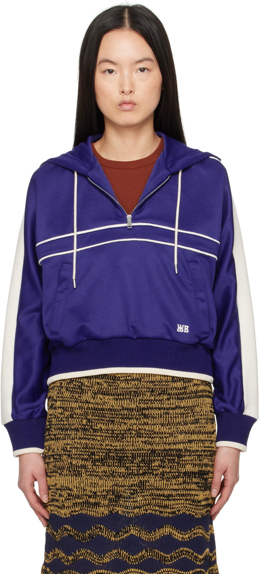 Sweatshirt Wales Bonner Wales Bonner Mantra Cropped Half-Zip Hoodie Purpur | WS25JE34-JE10-599
