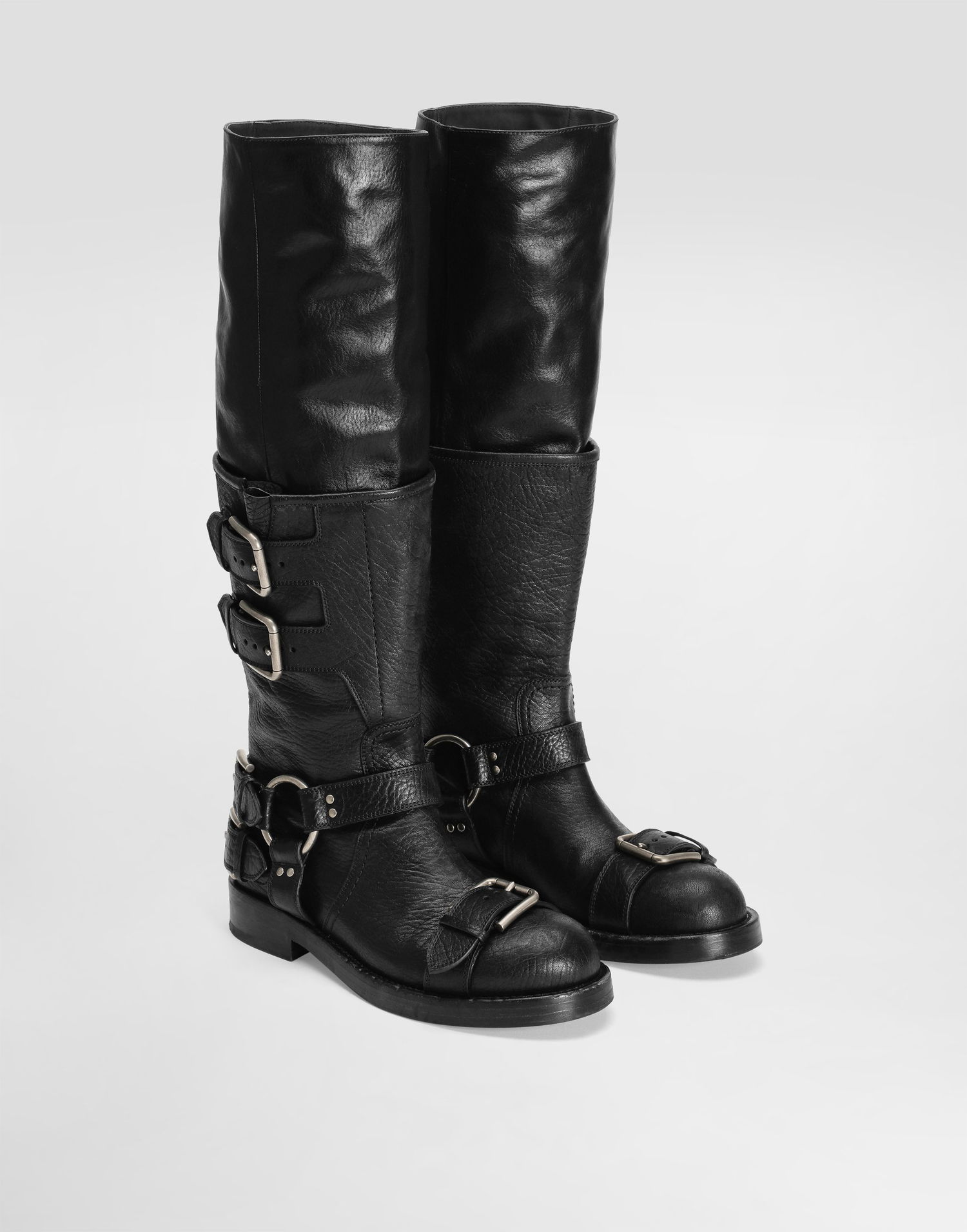 Tillbehör Dolce & Gabbana Dolce & Gabbana Horse Leather Buckle Knee-High Boots Svart | CU1243AW6028B956, 1