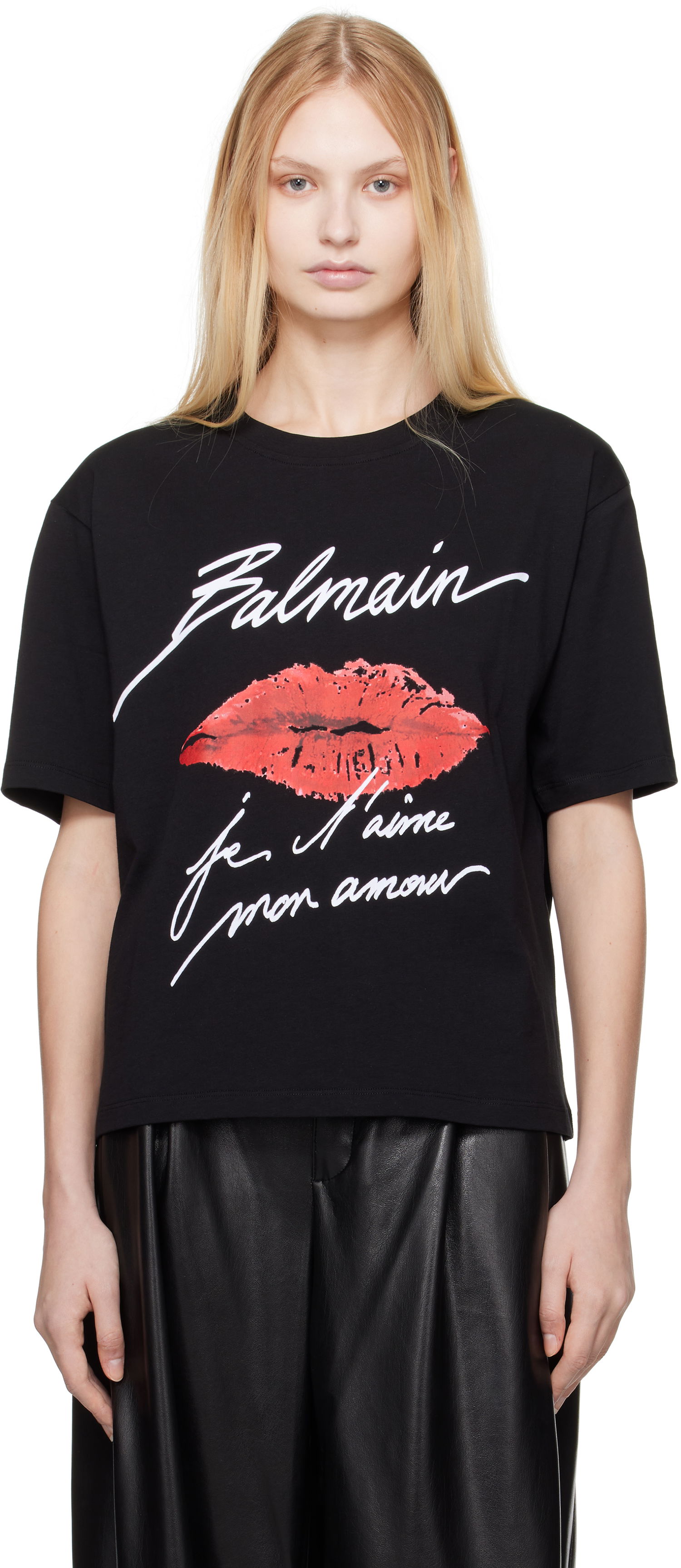 T-shirt Balmain Balmain Short-Sleeved Kiss Print T-Shirt Svart | EF1EG110GE45, 0