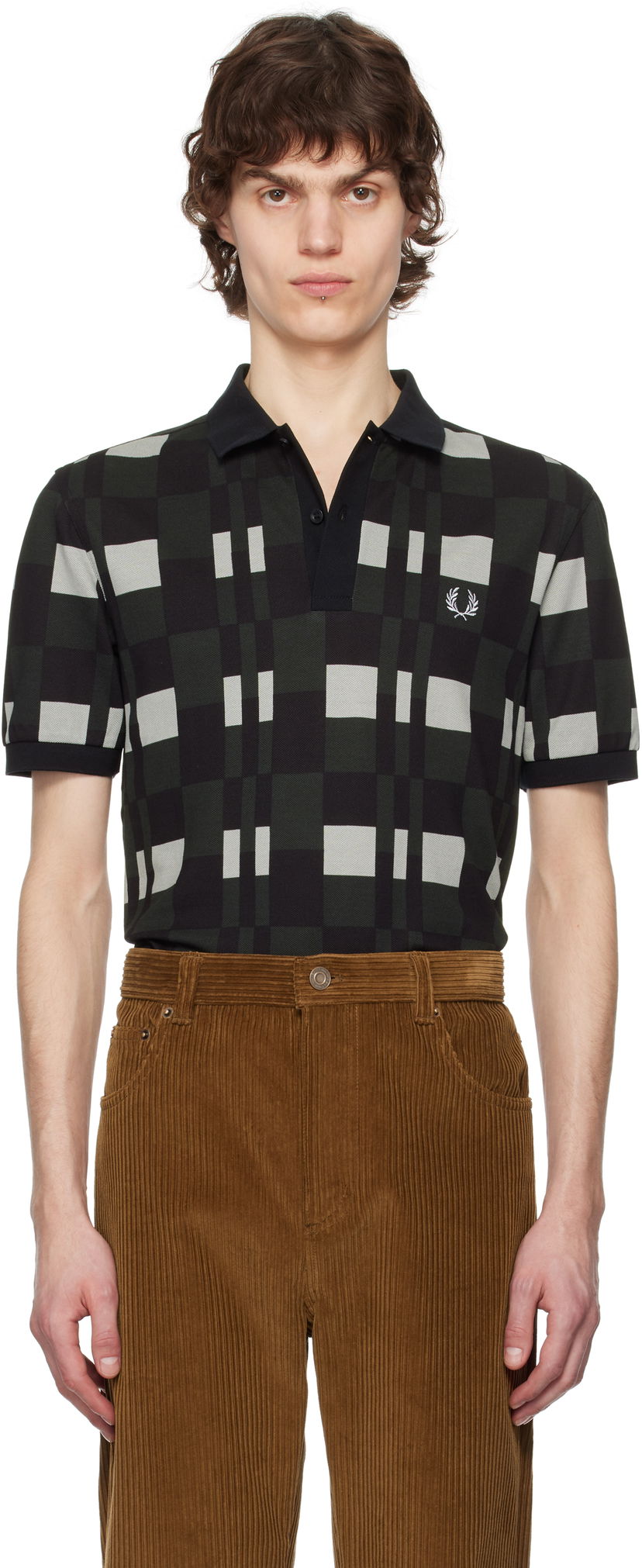 Polotröja Fred Perry Fred Perry Split Chequerboard Polo Svart | M8691