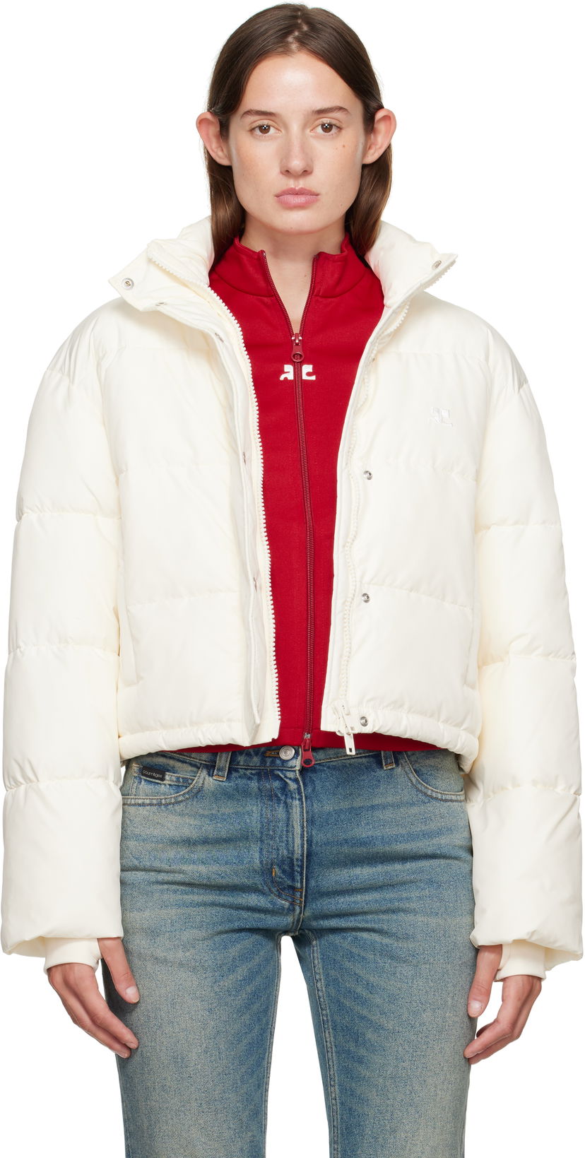 Pufferjacka Courrèges Courrèges Cropped Puffer Jacket Vit | 323CMA106PL0112