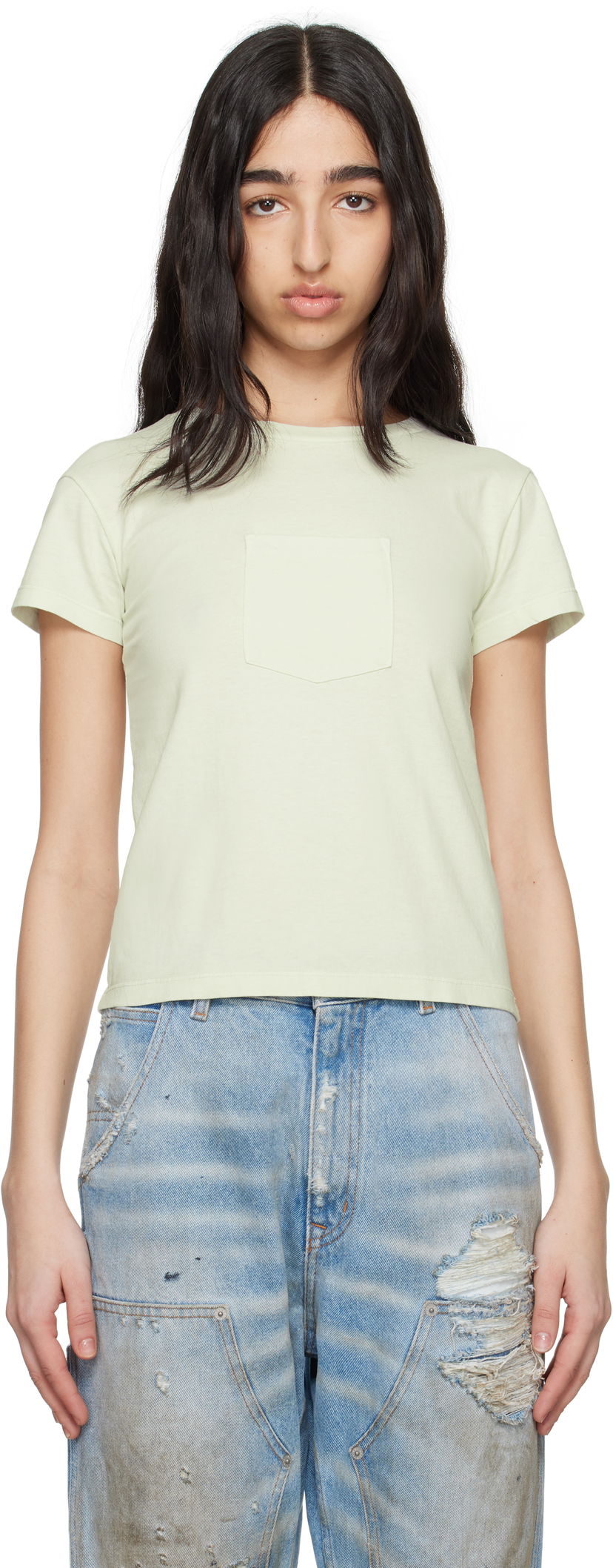 T-shirt Maison Margiela MM6 Maison Margiela Heavy Cotton Jersey Pocket T-Shirt Grön | S62GD0195 M20108
