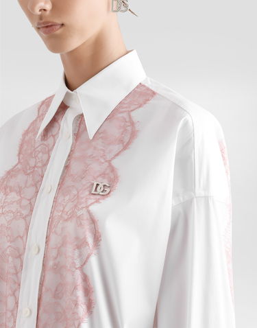 Skjorta Dolce & Gabbana Dolce & Gabbana Oversize Poplin Shirt with Lace Appliqués Vit | F5T33TFU5T9W0800, 3