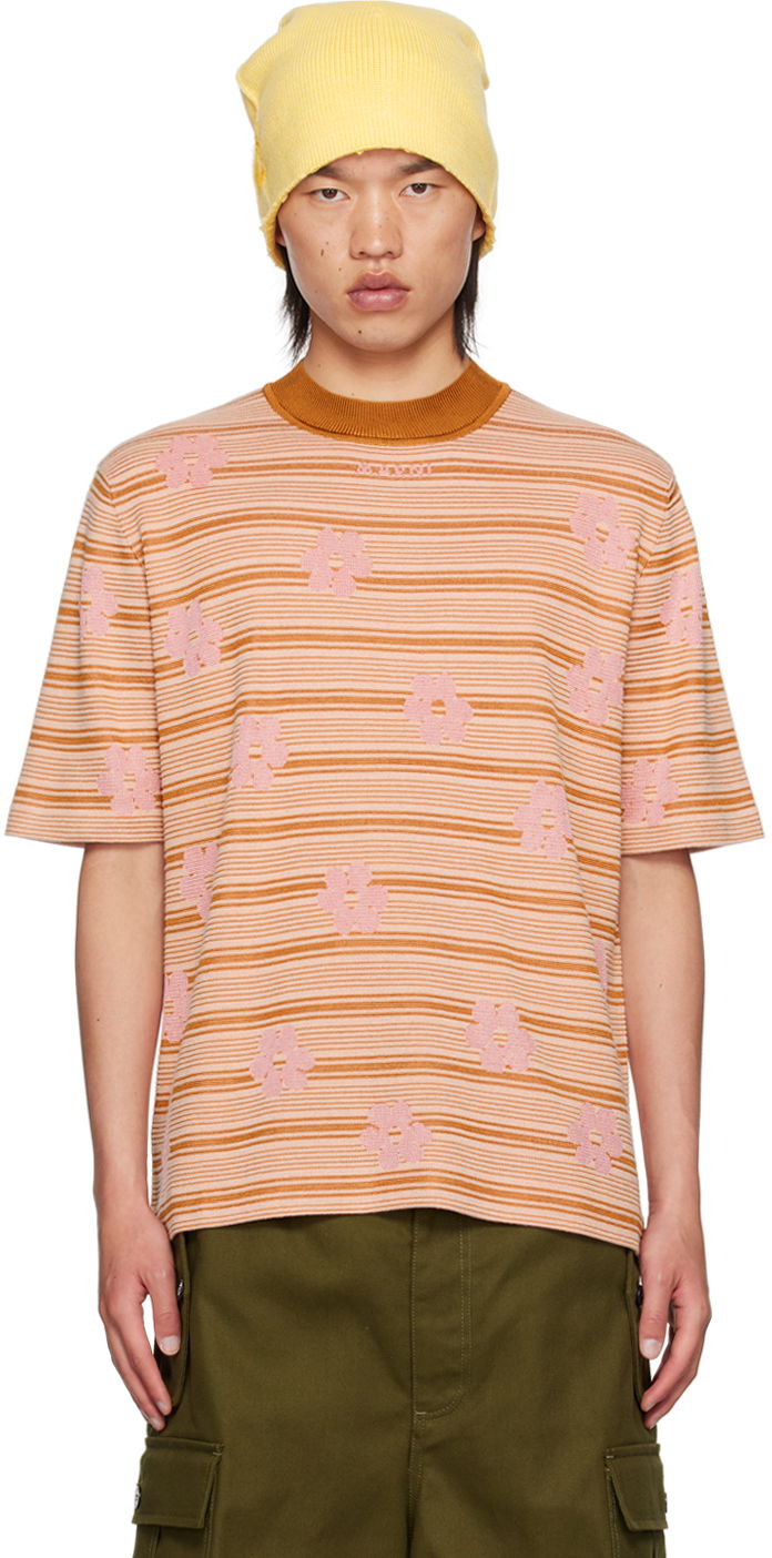 T-shirt Marni Striped Floral T-Shirt Rosa | GCMG0409EQ UFC324