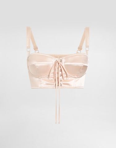 Behå Dolce & Gabbana Dolce & Gabbana Satin Bralette Top with Corset Detail Beige | F7AW6TGDCMXF0658, 0
