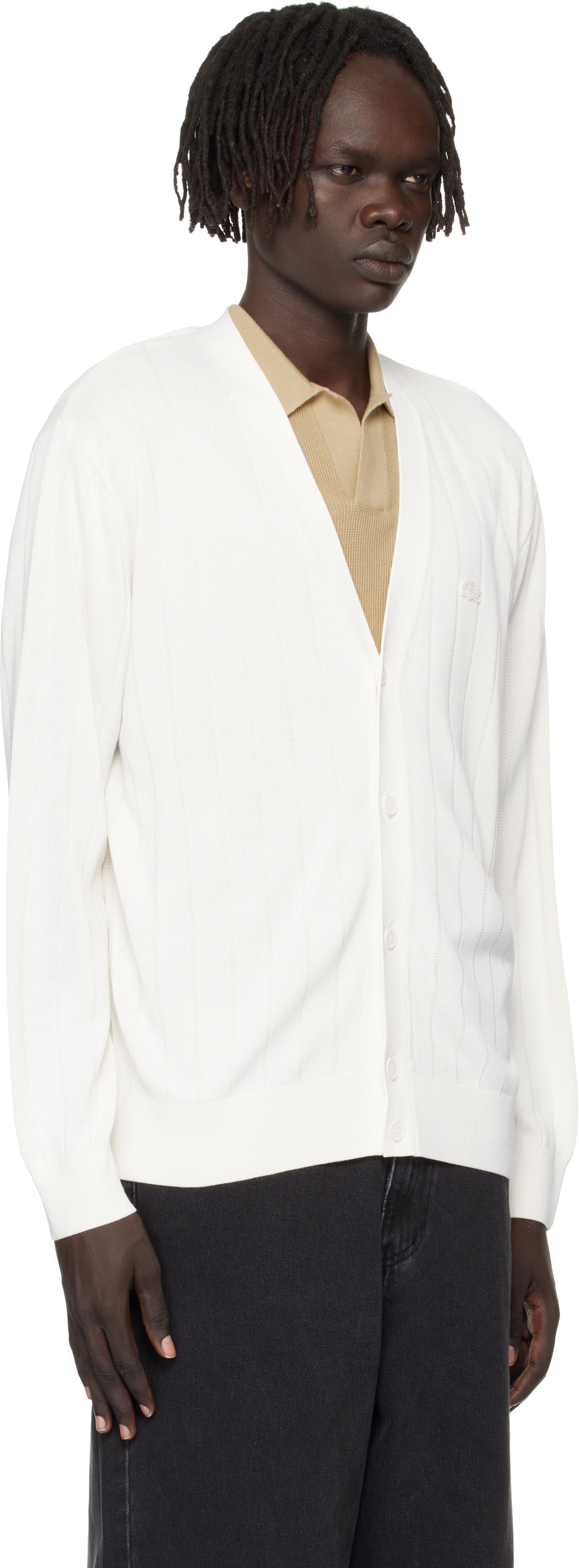 Sweater Lacoste Fluid Rib Knit Cardigan Vit | AH5338_70V, 1
