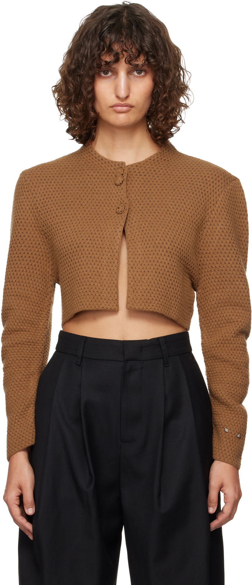 Sweater ADER ERROR Cropped Buttoned Cardigan Brun | BN01FWKT0701BR