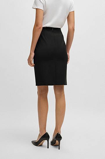 Kjol BOSS Slim-Fit Virgin Wool Pencil Skirt Svart | 50490036, 1