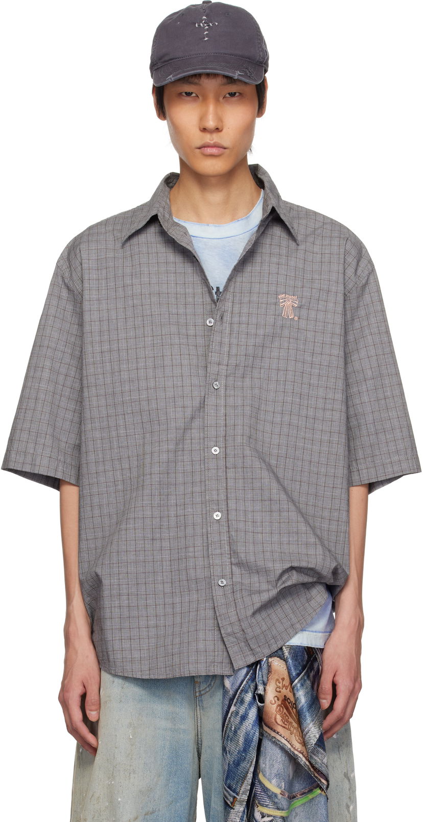 Skjorta Acne Studios Acne Studios Short Sleeve Button-Up Shirt Grå | BB0614-