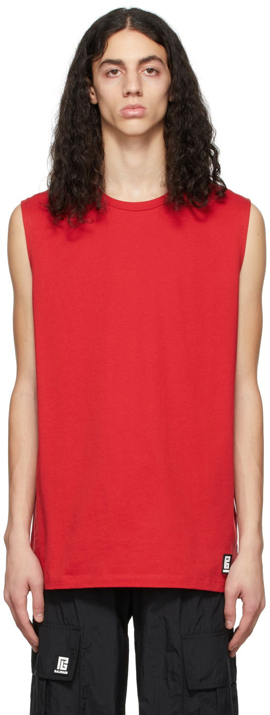 Linne Balmain Balmain Logo Sleeveless T-Shirt Röd | XH0EC001BB16