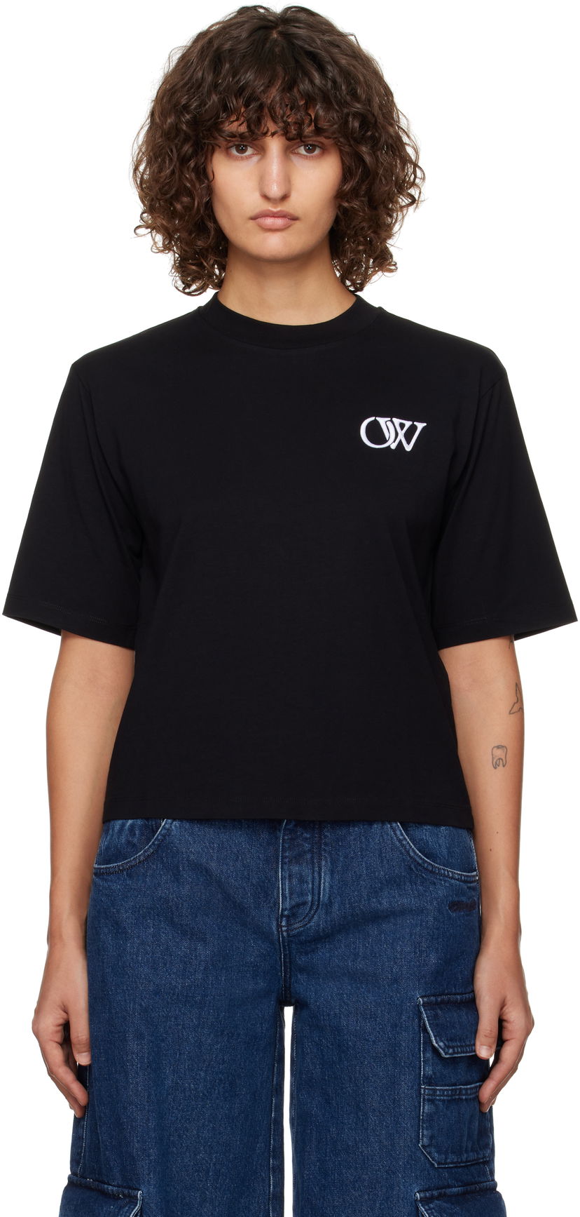 T-shirt Off-White Black Boxy T-Shirt With Logo Svart | OWAA124F24JER0081001