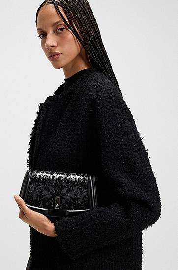 Handväska BOSS Ariell leather clutch bag with sequin embellishments Svart | 50552155, 1