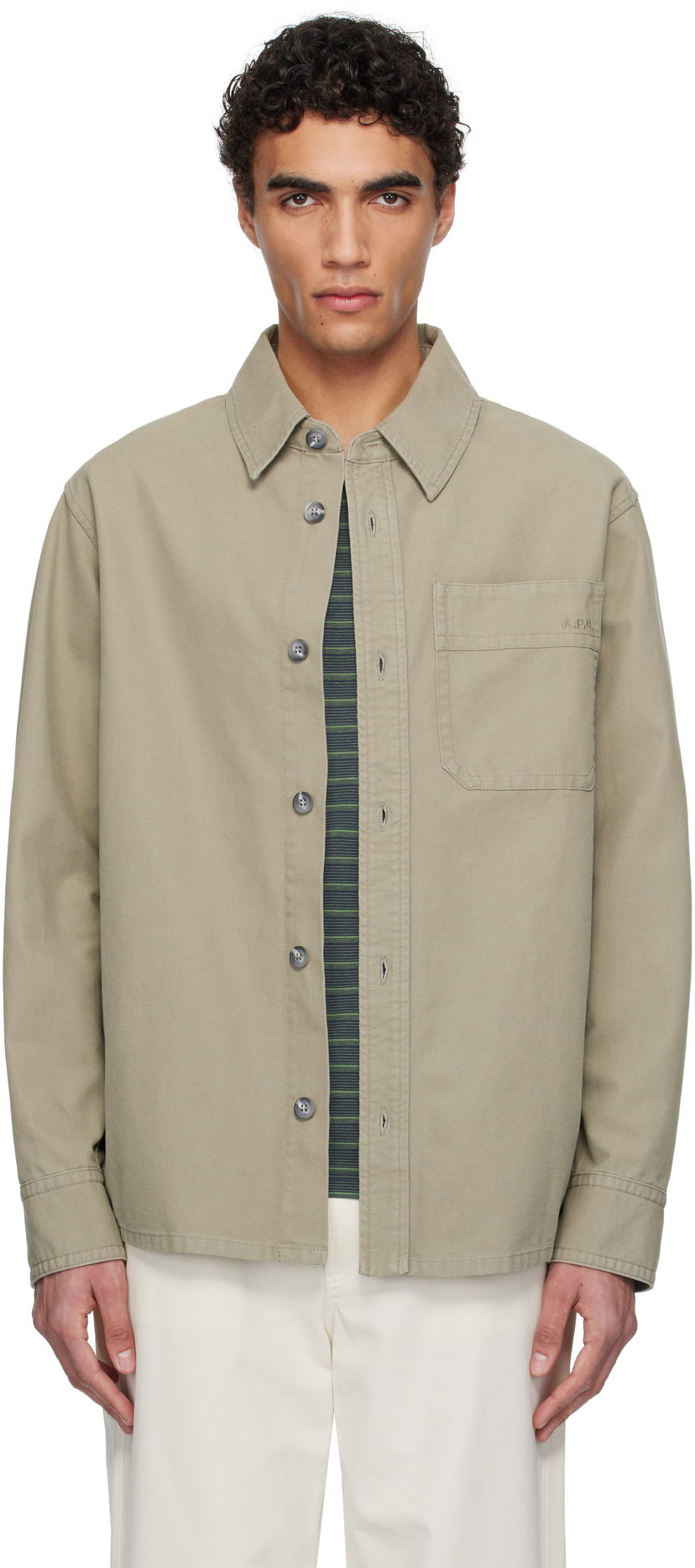 Skjorta A.P.C. A.P.C. Basile Chest Pocket Overshirt Beige | COGBJ-H02918