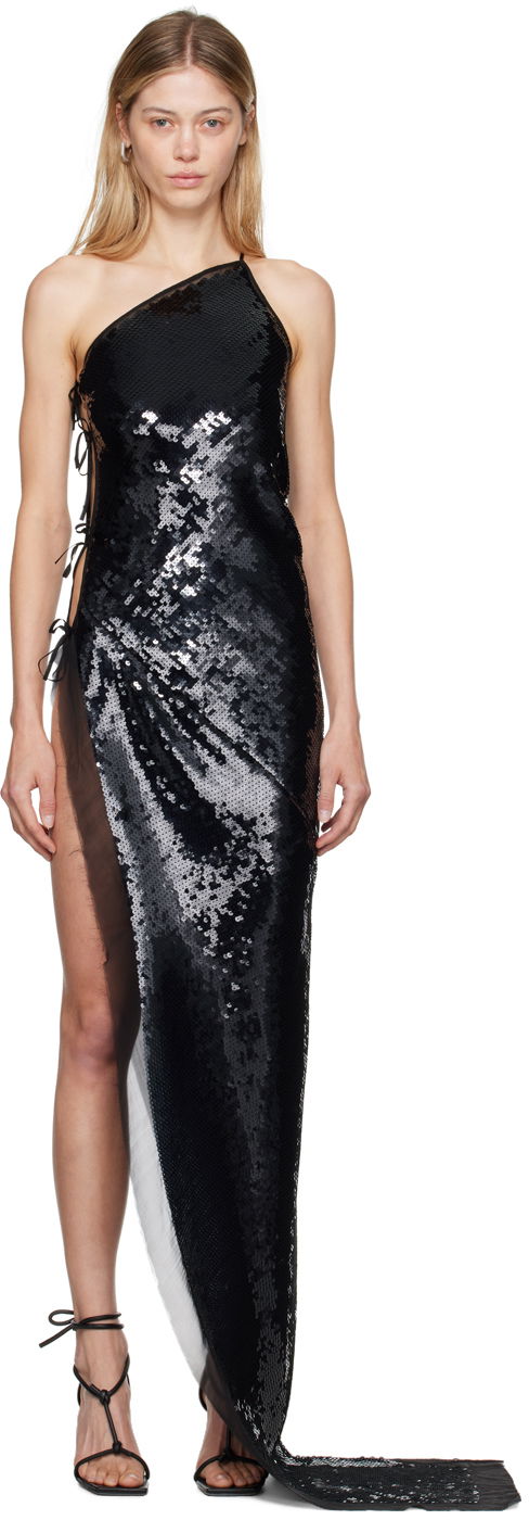 Klä Rick Owens One Shoulder Sequined Maxi Dress Svart | RP02D3578 SEM1