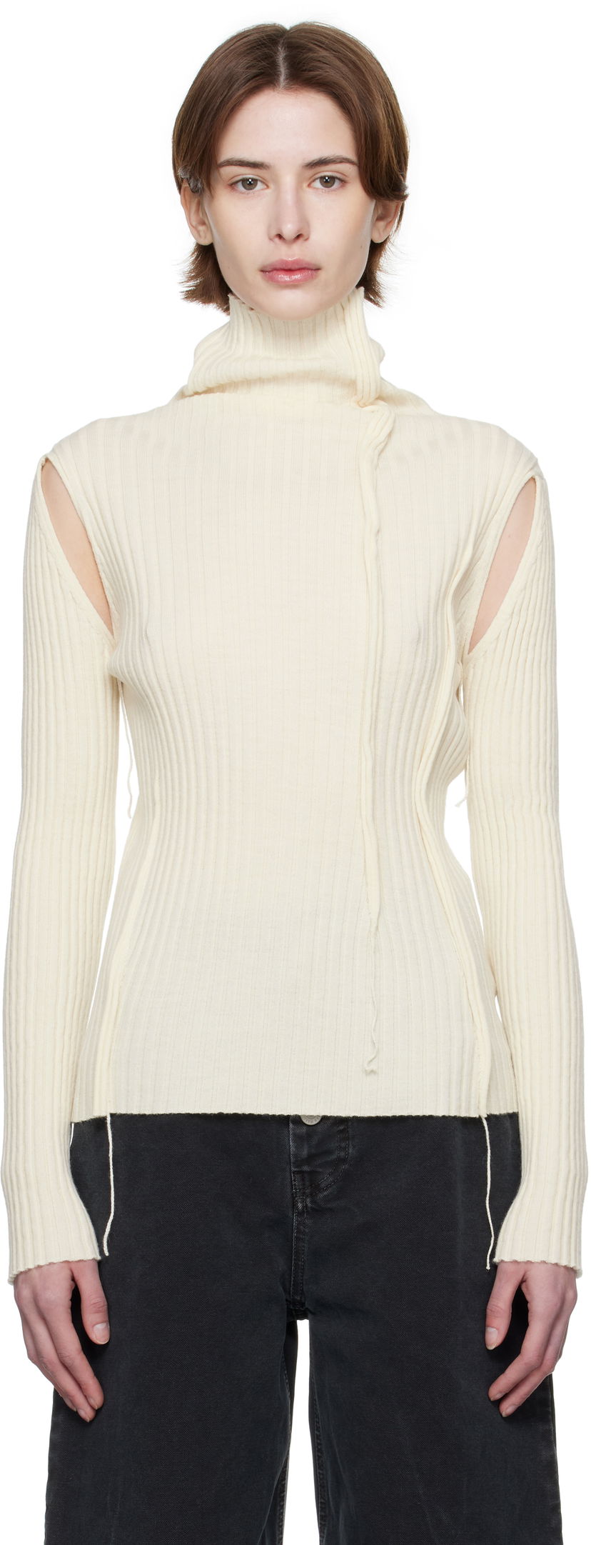 Sweater Maison Margiela MM6 Maison Margiela Darted Rib Knit Turtleneck Top Vit | S52HA0294 M13087