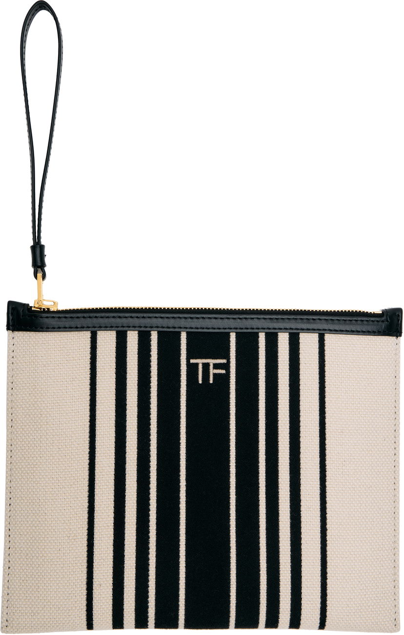 Plånbok Tom Ford TOM FORD Striped Canvas Wristlet Pouch Beige | S0522-TCN056G