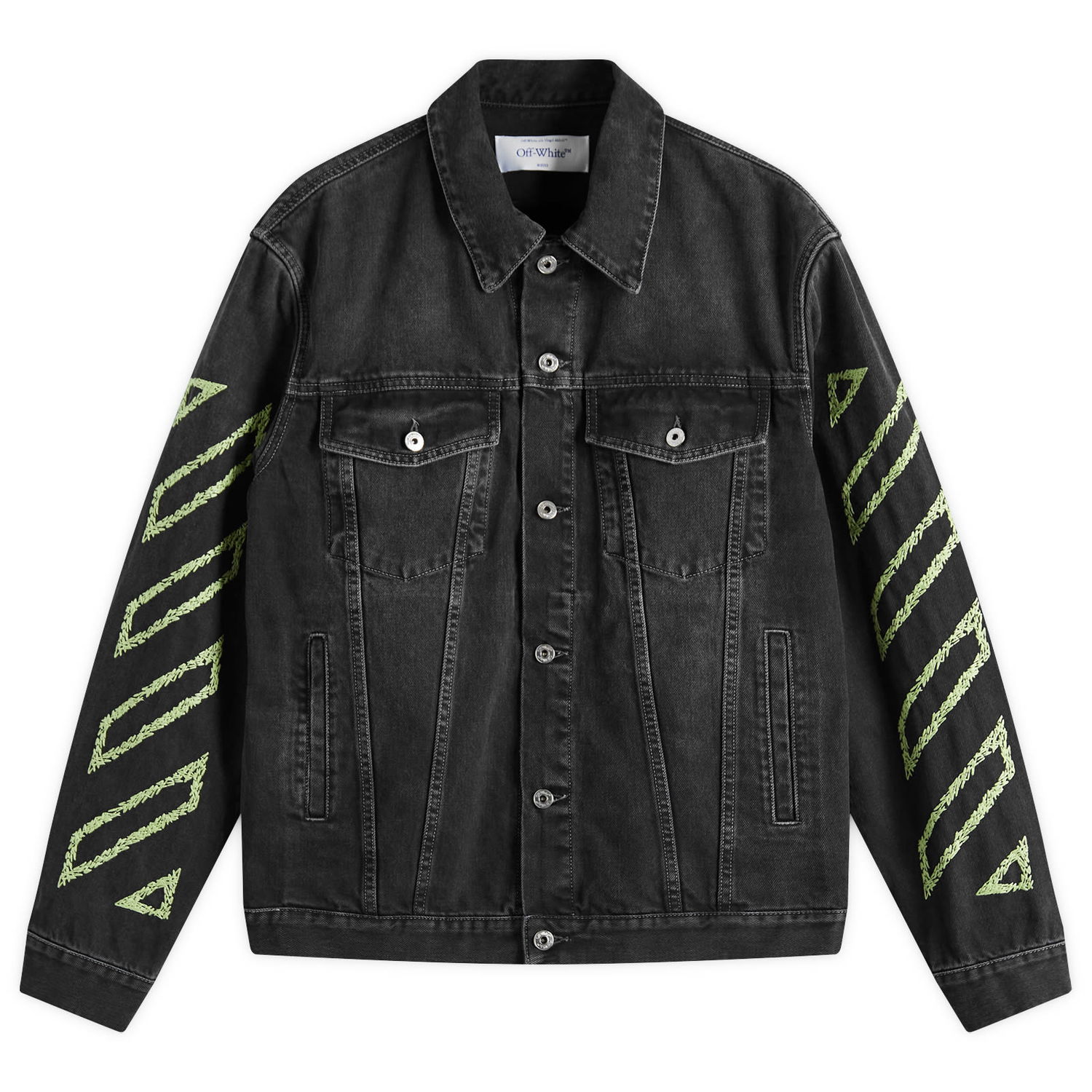 Jacka Off-White Off-White Diagonal Outline Denim Jacket, Size Large Svart | OMYE09BS25DEN0041350, 1