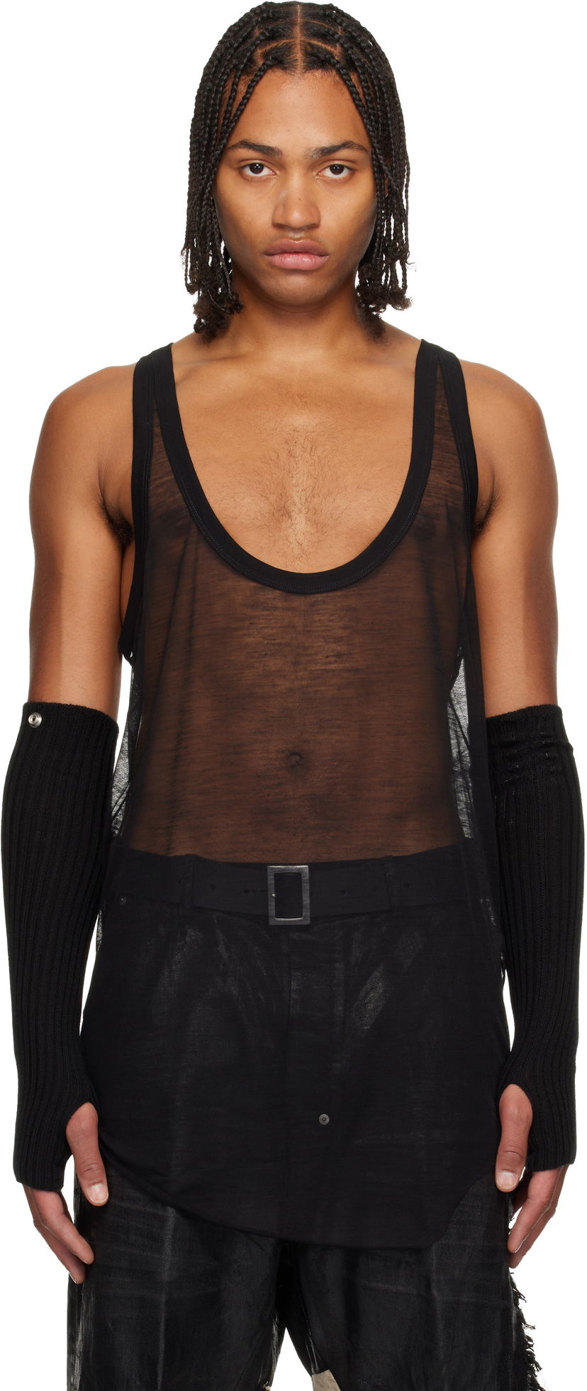 Linne Rick Owens Concordians Pony Sheer Deep Scoop-Neck Tank Top Svart | RR02E1101 JWR