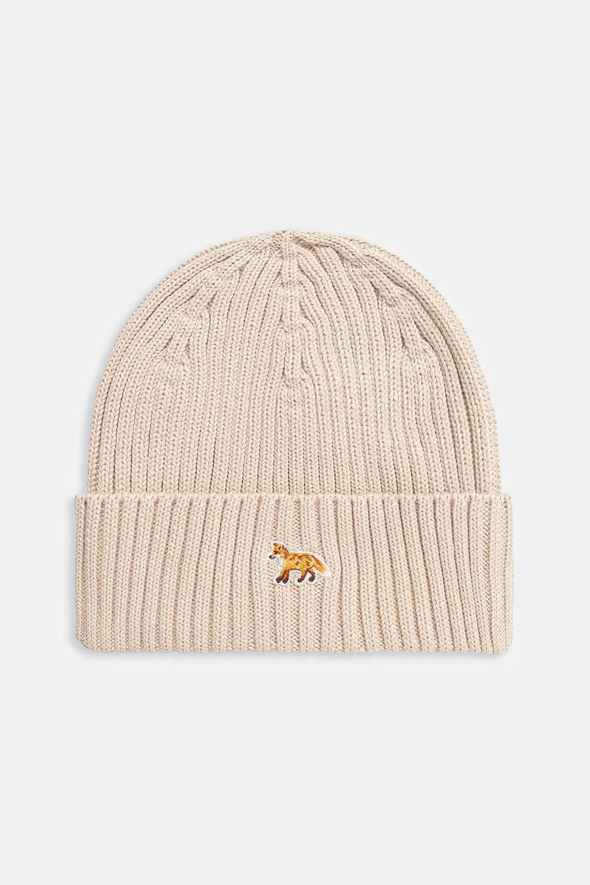 Mössa MAISON KITSUNÉ Maison Kitsuné Baby Fox Ribbed Knit Beanie Beige | PW06103KT1140