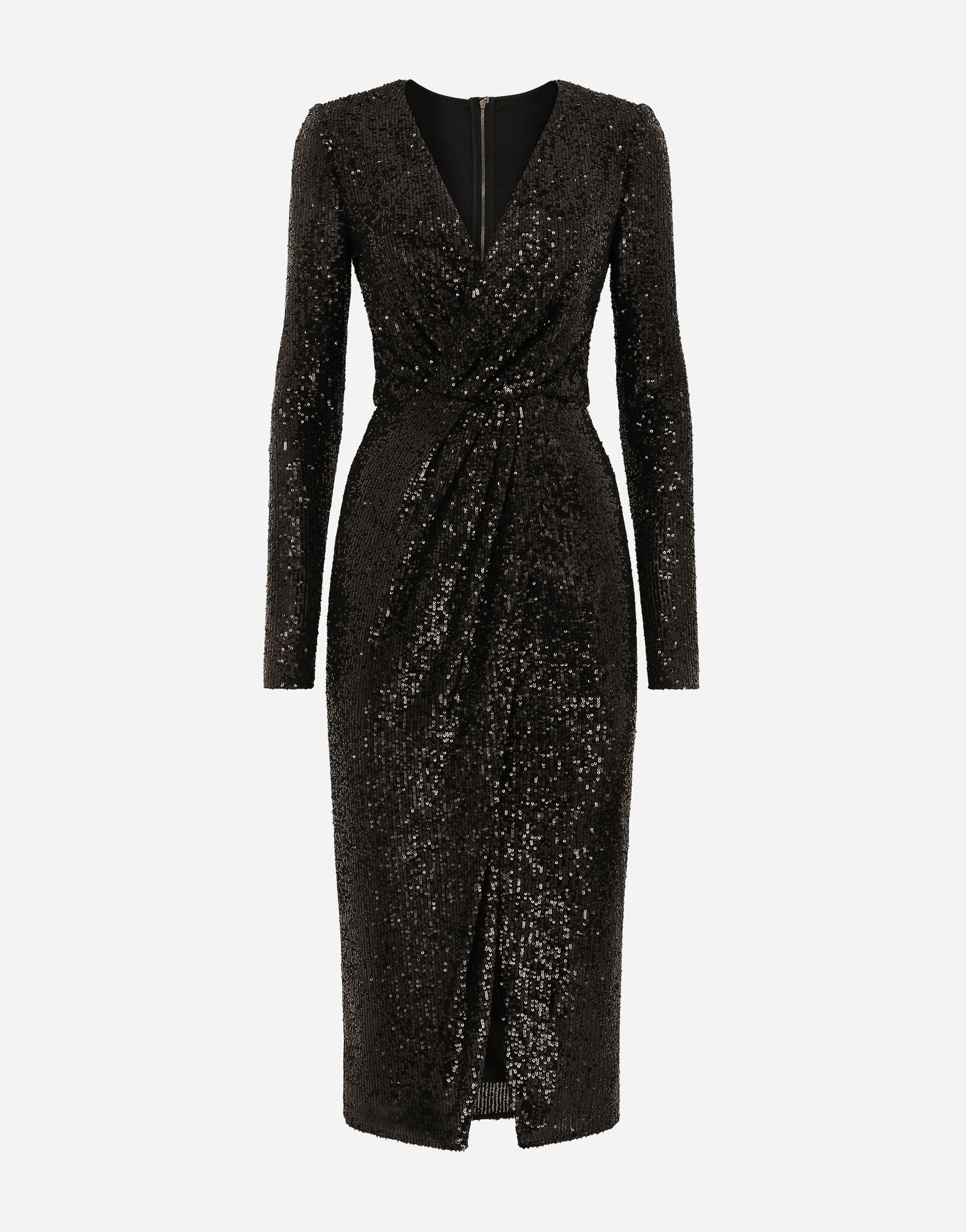 Klä Dolce & Gabbana Sequin Calf-Length Dress Svart | F6DHFTFLUBWN0000, 0