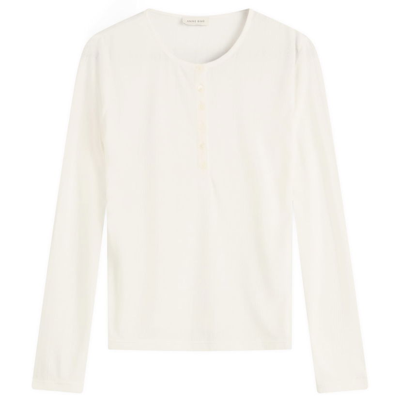 T-shirt Anine Bing Anine Bing Pia Pointelle Long Sleeve T-Shirt, Size Large Vit | A-08-11225-OFW26