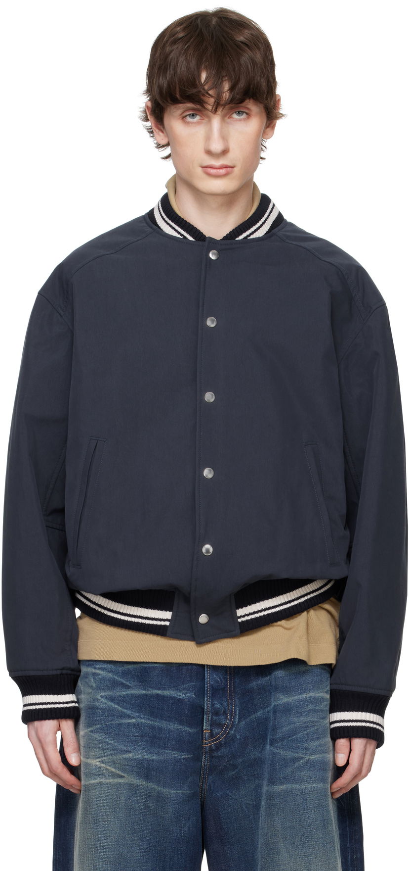 Bomberjacka MAISON KITSUNÉ Maison Kitsuné Teddy Bomber Jacket Mörkblå | OM02116WQ4048