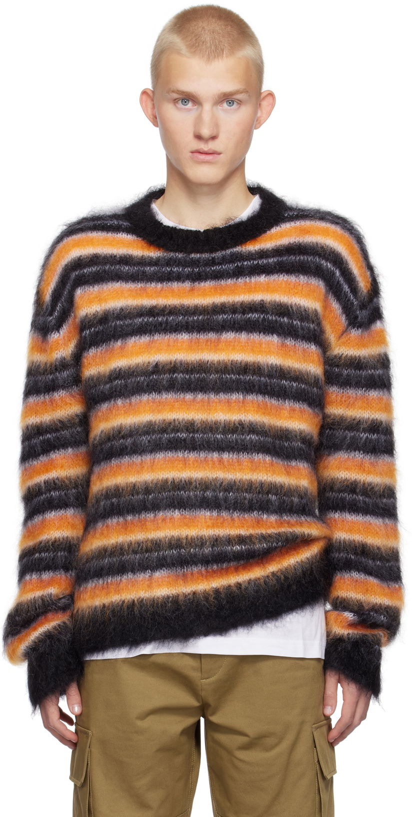 Sweater Marni Striped Fuzzy Sweater Svart | GCMG0161Q0 UFU174