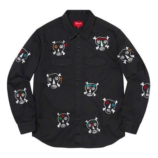 Skjorta Supreme Clayton Patterson Skulls Embroidered Work Shirt Svart | SUP-SS21-602