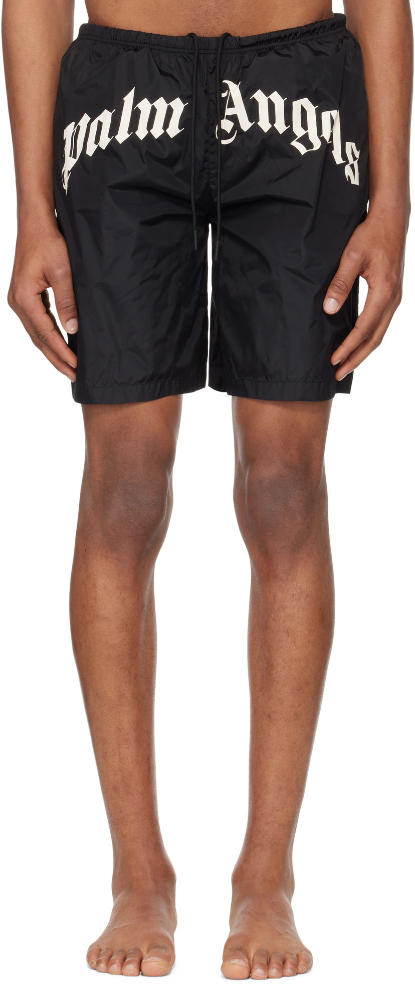 Badkläder Palm Angels Palm Angels Curved Logo Swim Shorts Svart | PMFD018S25FAB0011003