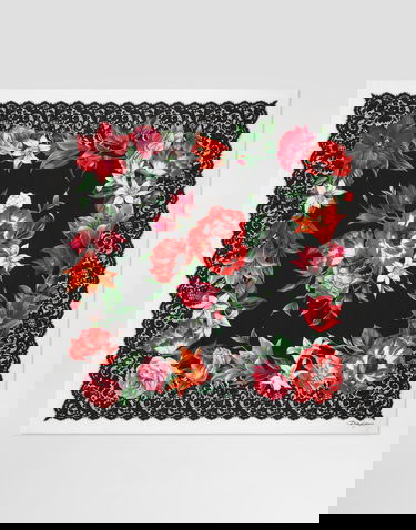Halsduk Dolce & Gabbana Dolce & Gabbana 90x90 Silk Twill Floral Print Square Scarf with Lace Border Flerfärgad | FN090RGDC7AHN5QV, 2