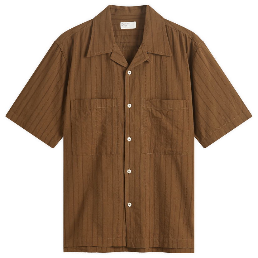 Skjorta Universal Works Dobby Self Stripe Camper Shirt, Size Large Brun | P32033-BRN