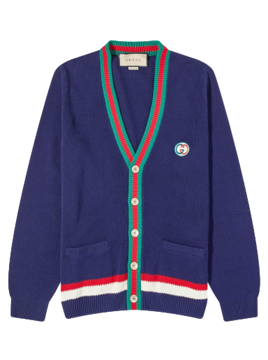 Sweater Gucci GG Logo Stripe Placket Cardigan Navy Mörkblå | 752251-XKC9O-4437