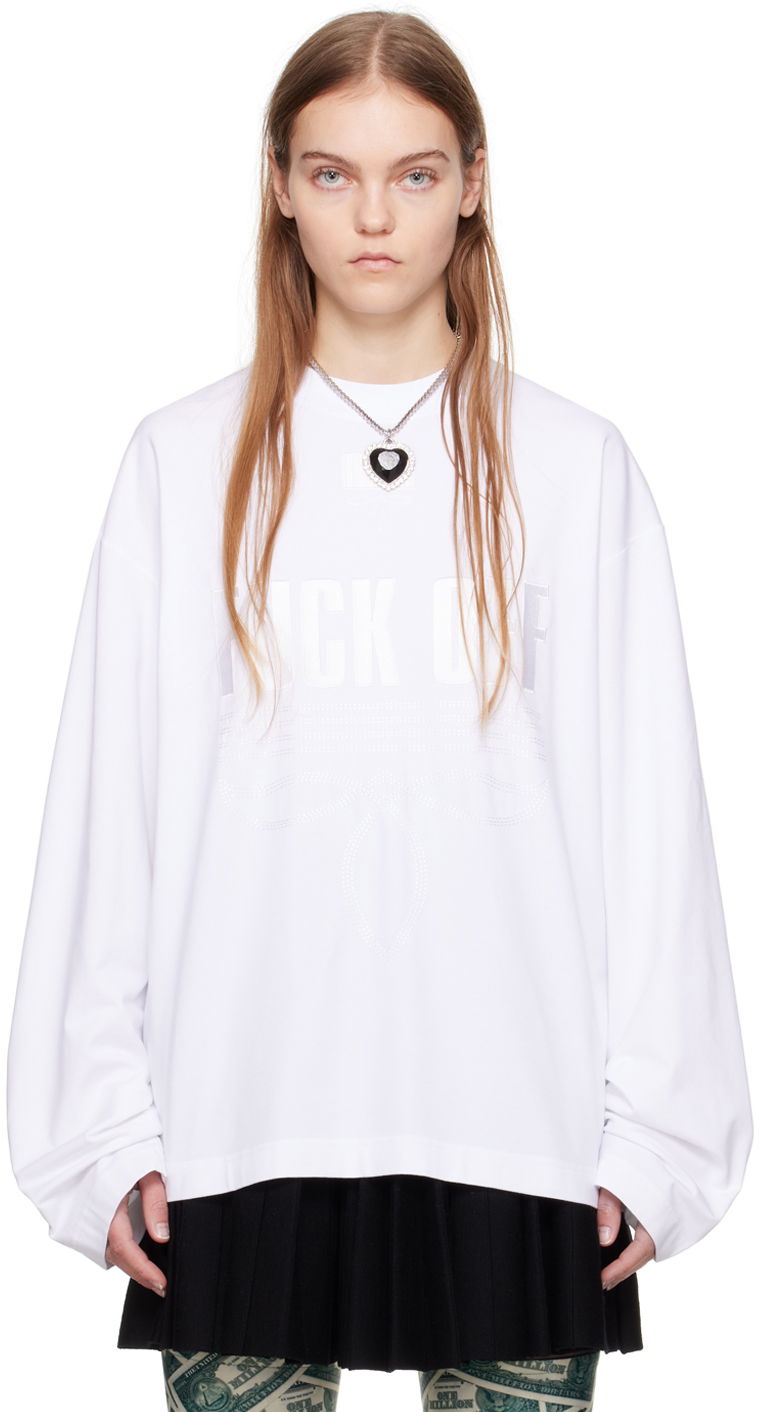 Sweater VETEMENTS VTMNTS Embroidered Long Sleeve T-Shirt Vit | VL20LS120W