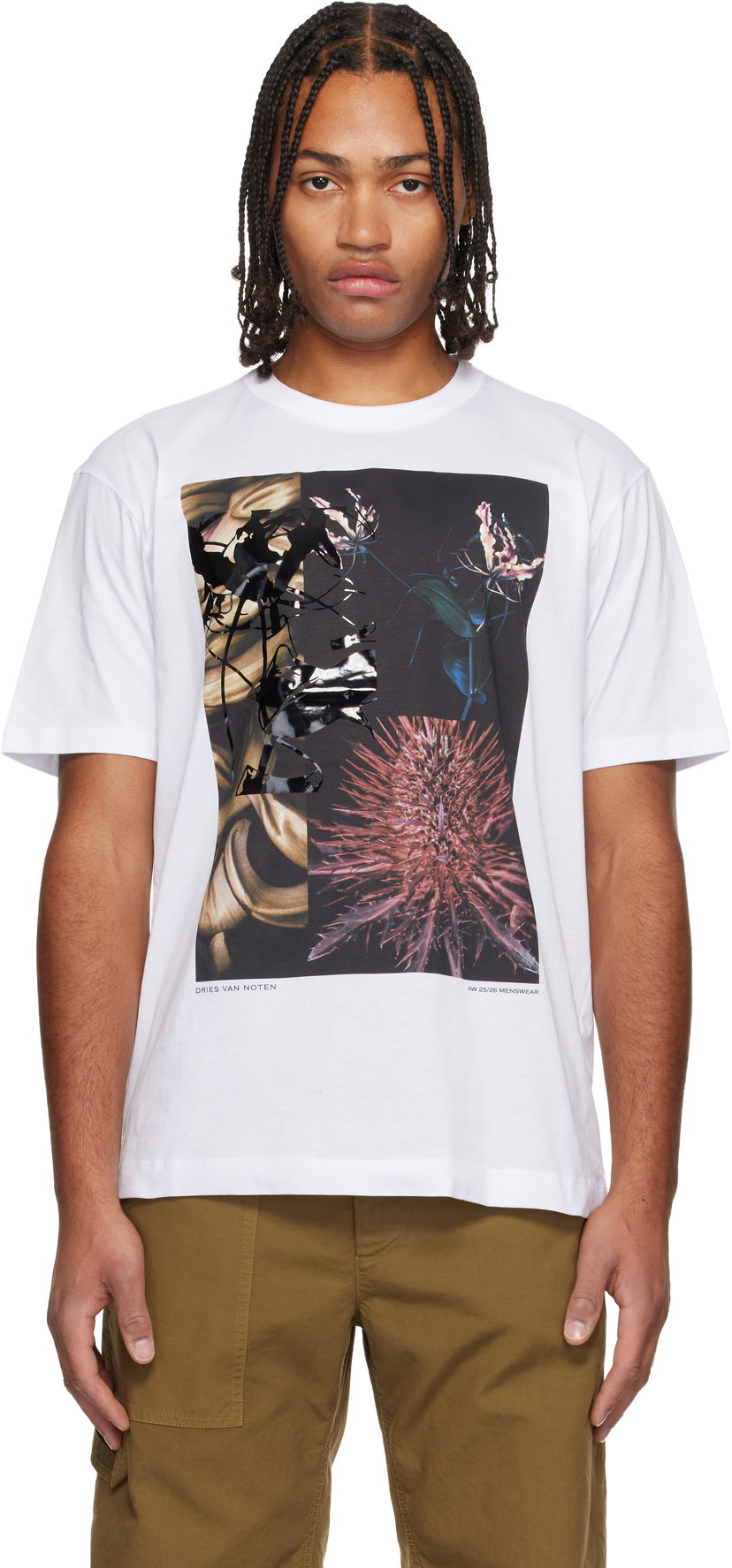 T-shirt Dries Van Noten AW 25/26 Abstract Floral Collage Print T-shirt Vit | 252-021110-2600