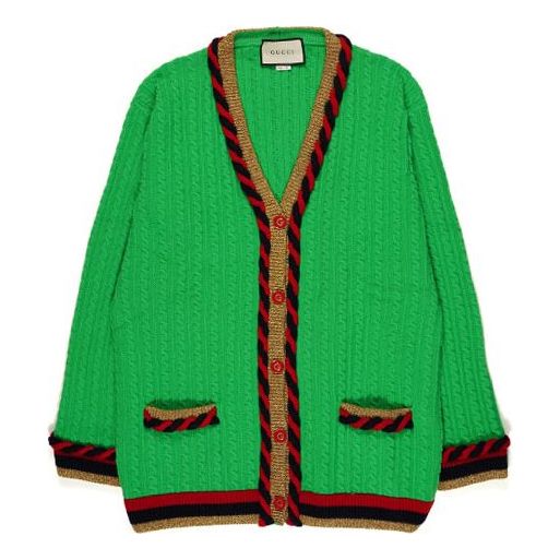 Sweater Gucci Gucci Stripe Splicing Loose Knit Cardigan Grön | 526698-X9W62-3863