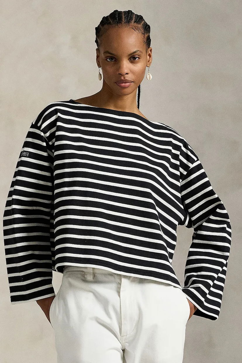 T-shirt Polo by Ralph Lauren Polo Ralph Lauren Striped Cropped Long Sleeve T-Shirt Svart | 211959103