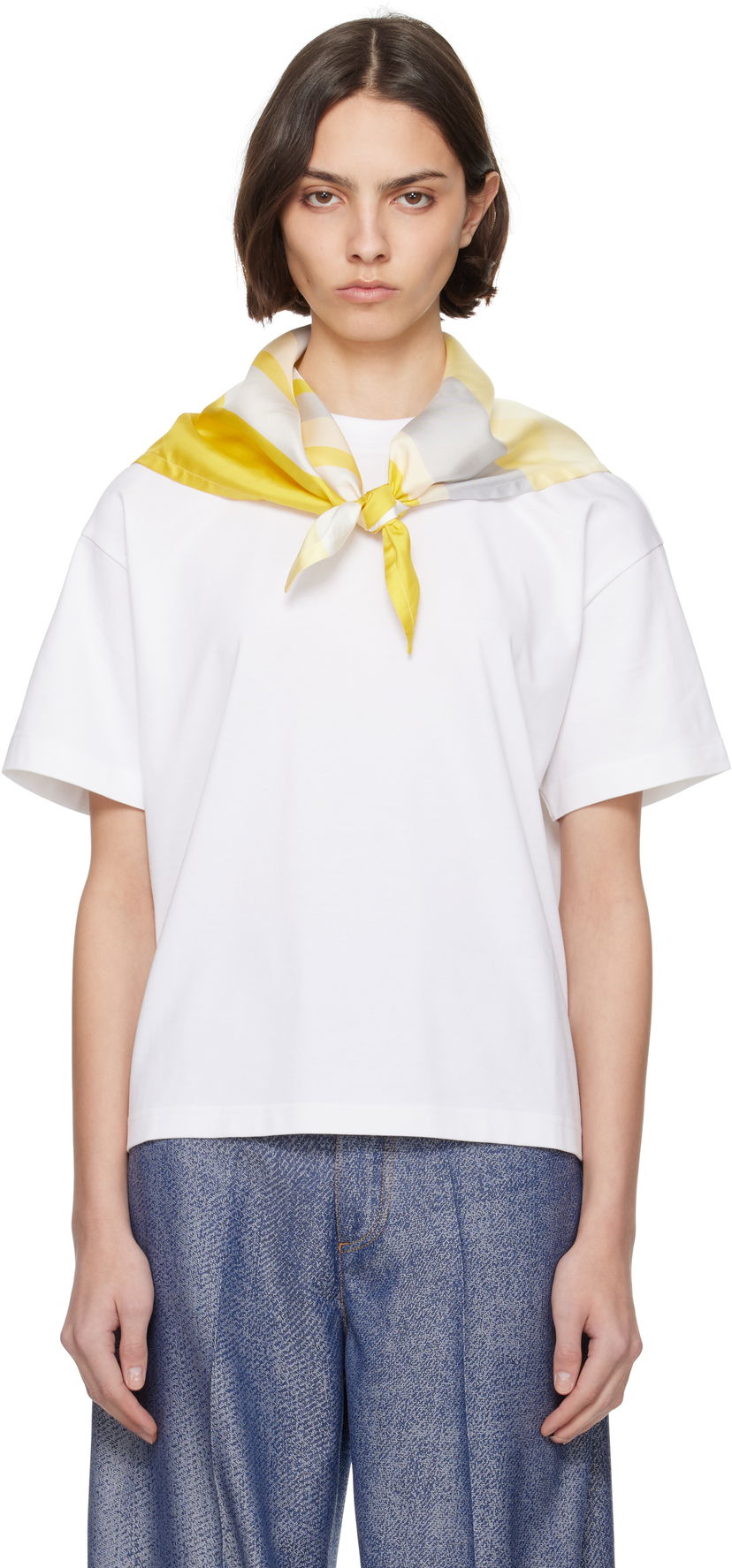 T-shirt Bottega Veneta Bottega Veneta Pima Cotton T-Shirt with Scarf Vit | 825353 V5EO1