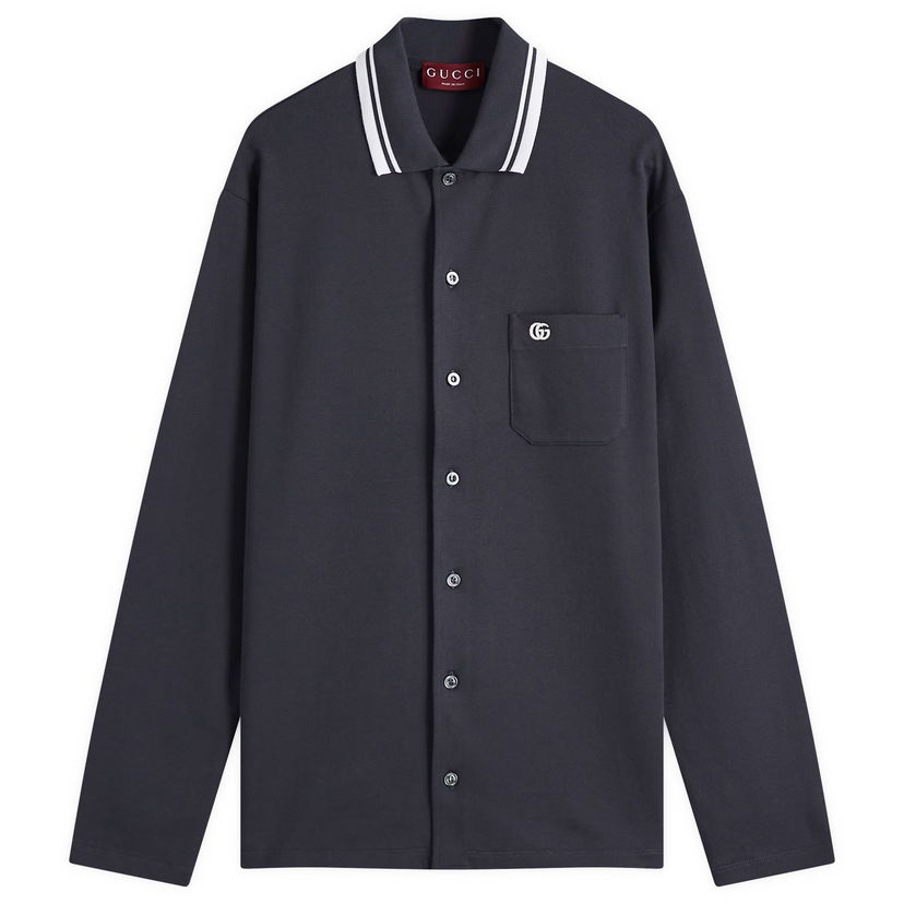 Polotröja Gucci Gucci Stretch Cotton Long Sleeve Polo Shirt, Size Medium Mörkblå | 815513-XJG16-1165