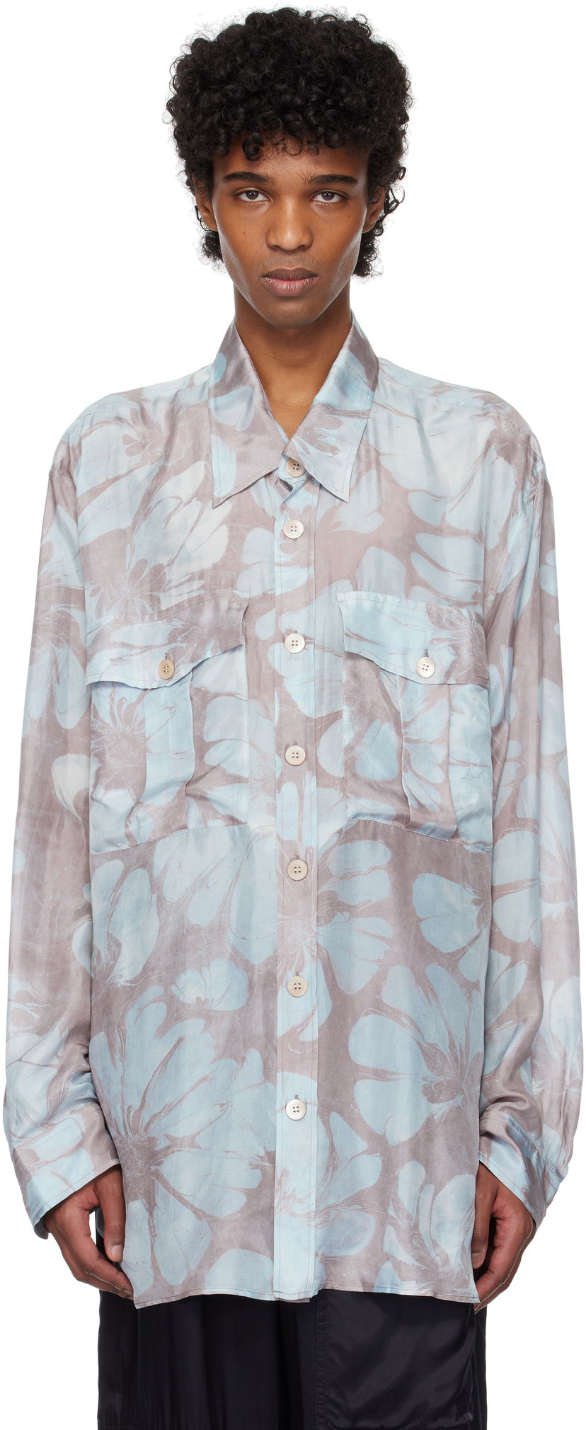 Skjorta Dries Van Noten Dries Van Noten Silk Floral-Print Shirt Blå | 251-020721-1202