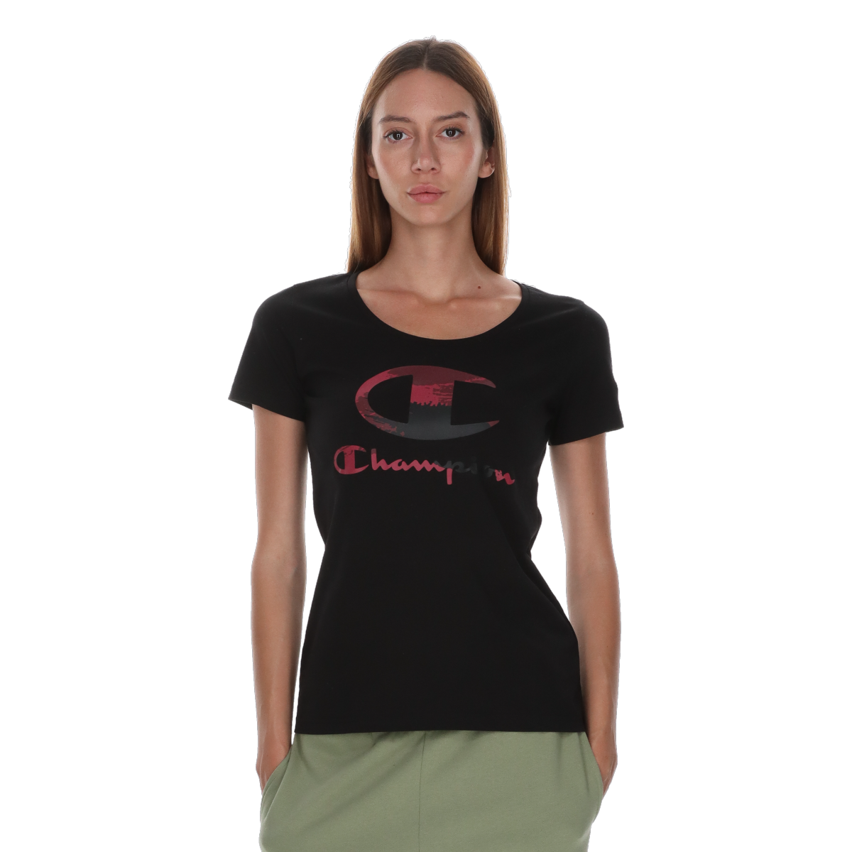 T-shirt Champion Distressed Logo Crewneck T-Shirt Svart | 118569-KK001, 0