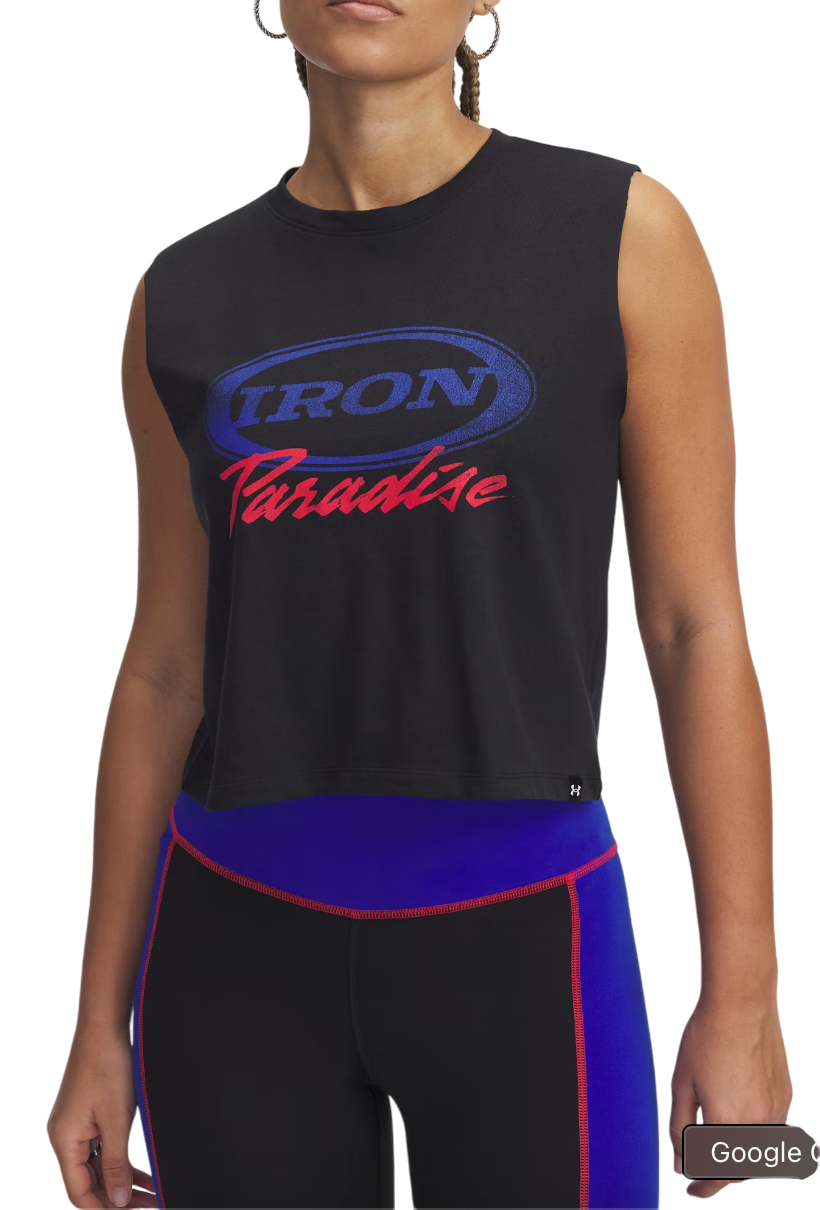 Linne Under Armour Project Rock Iron Paradise Cropped Training Tank Top Svart | 1389705-001