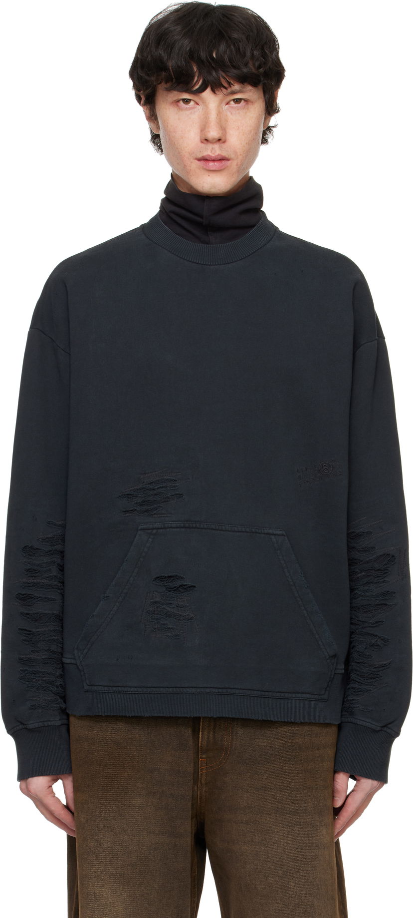 Sweatshirt Maison Margiela Distressed Sweatshirt Svart | SH2GU0010 M25004