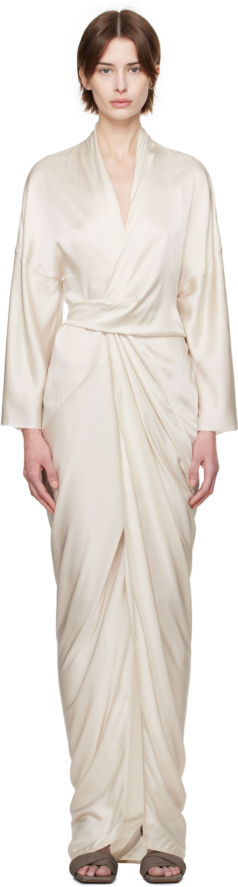 Klä Rick Owens Rick Owens Hollywood Wrap Maxi Dress Beige | RP01E7566 SCH