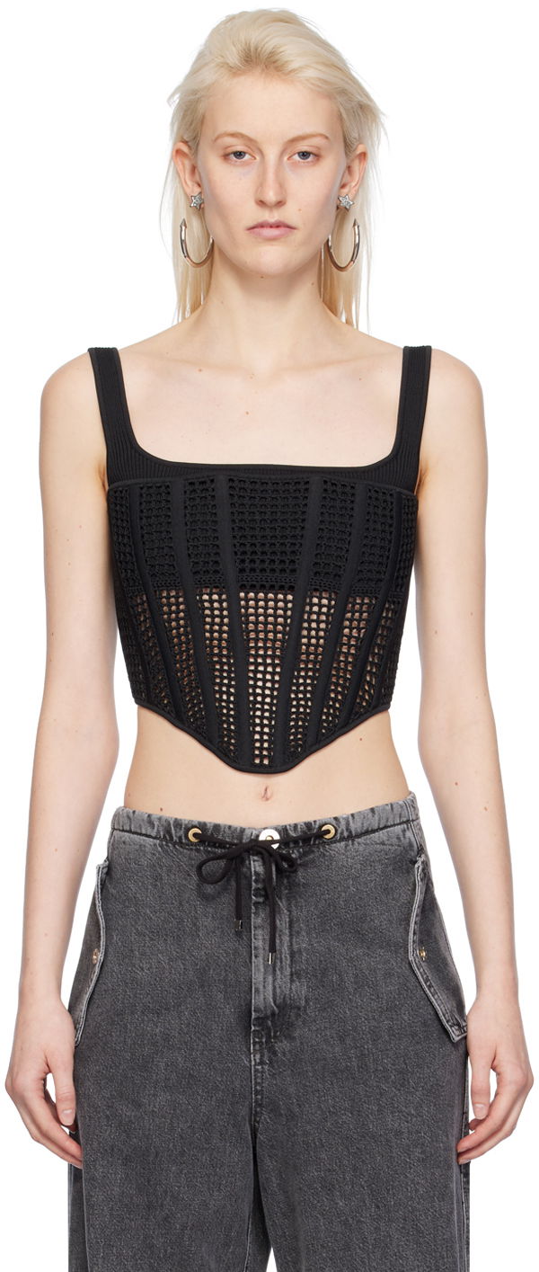 Linne Dion Lee Knitted Square Neck Tank Top Svart | A7768PS24