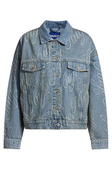 Jacka BOSS HUGO Boxy Fit Logo Print Denim Jacket Blå | 50534757