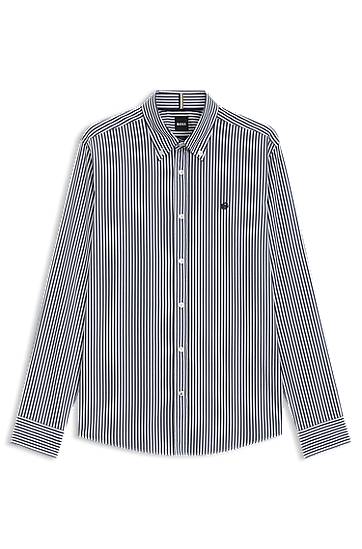 Skjorta BOSS Slim-Fit Striped Cotton Blend Shirt Blå | 50545235