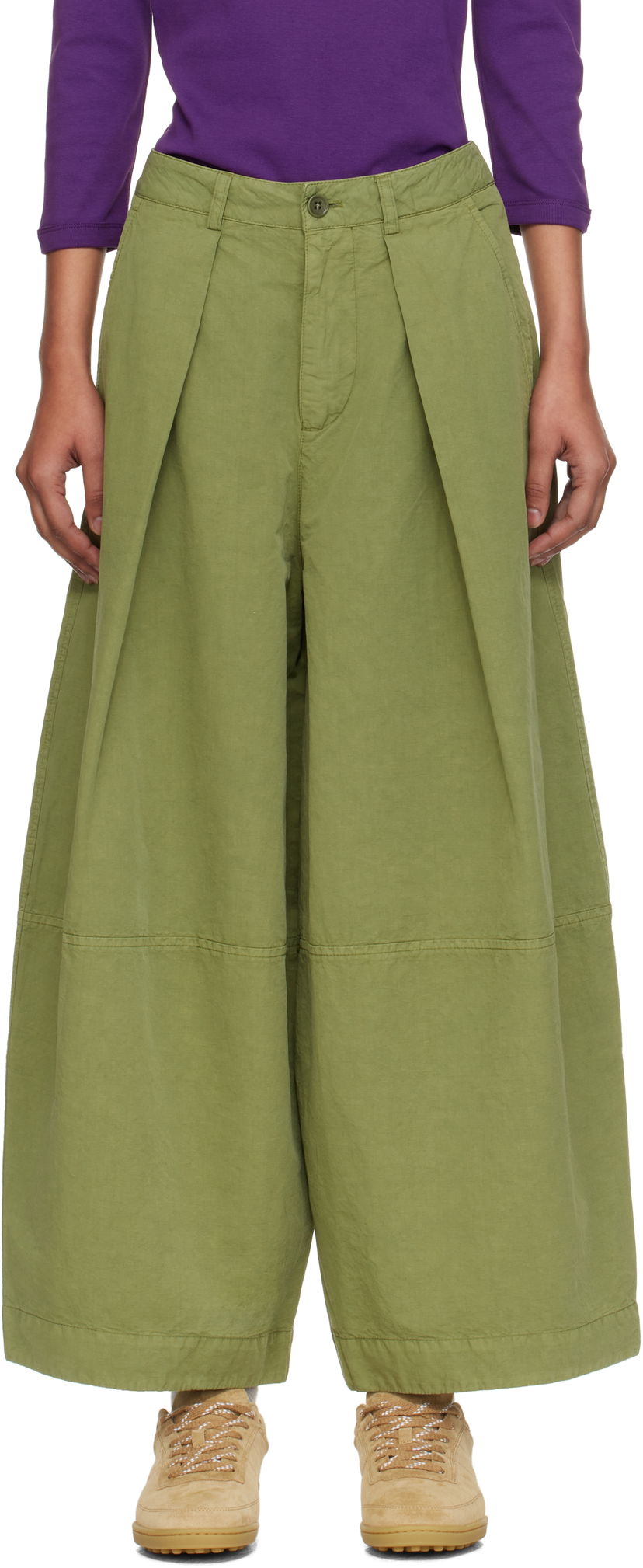 Byxor YMC YMC Deadbeat Wide-Leg Pleated Trousers Grön | Q4YMB