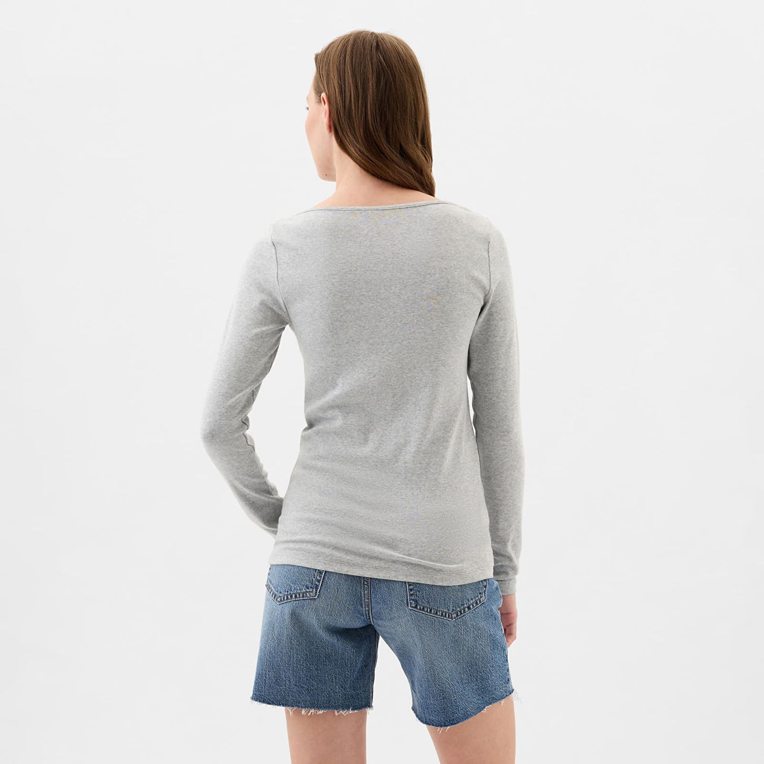 T-shirt GAP Top Longsleeve Bateau Neck Modal Top Grey Grå | 540606-01, 1