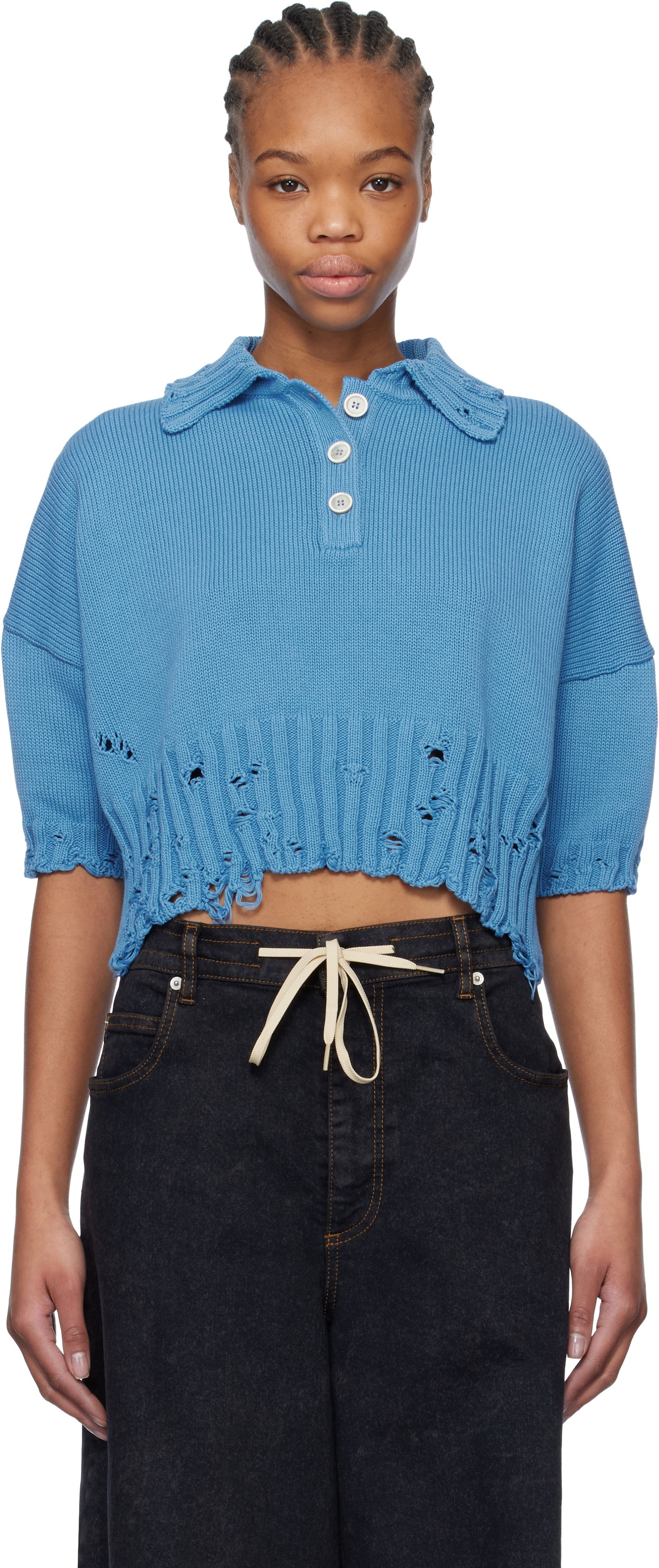 Sweater Marni Marni Cropped Knit Polo Blå | POMD0045E0 UFC652, 0